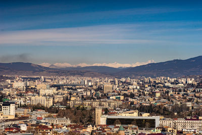 High angle view of townscape against sky