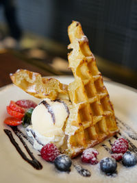 Close-up of cake served in plate