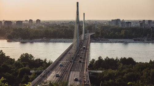 Panoramic view of bridge over river against sky