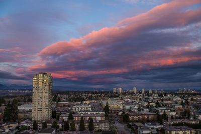 Cityscape against cloudy sky