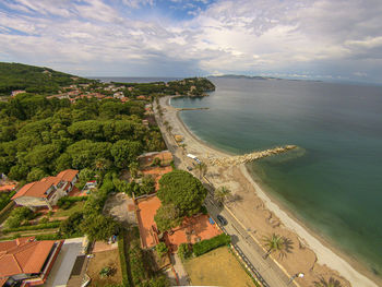 High angle view of beach against sky