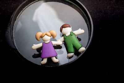 High angle view of eggs in container