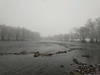 Scenic view of lake against sky during winter