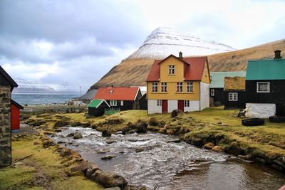 Houses against cloudy sky