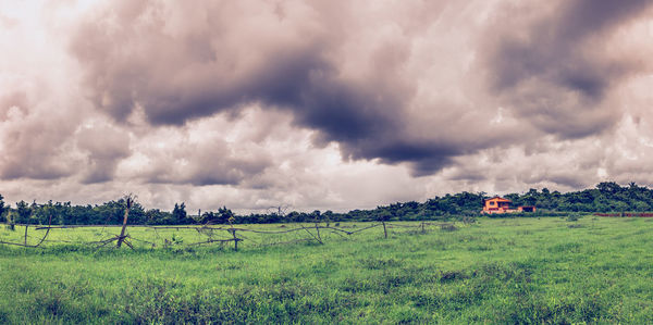 Panoramic view of field against sky