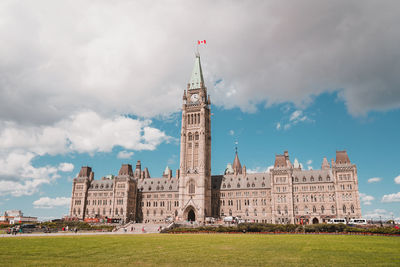 Buildings against cloudy sky