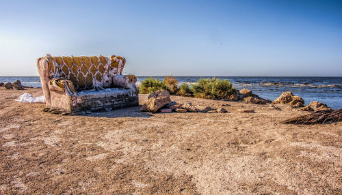 Scenic view of sea against clear sky