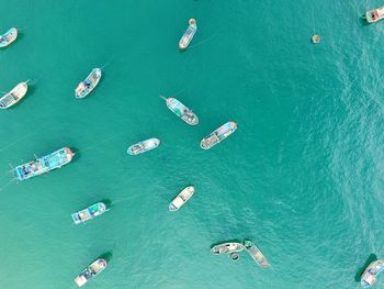 High angle view of boats in sea