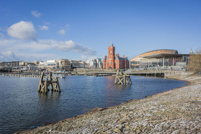 Landscape view of cardiff bay, wales, uk