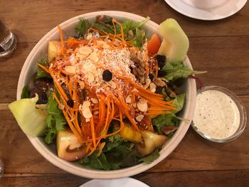 High angle view of food in bowl on table