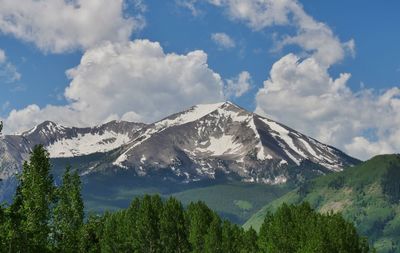 Scenic view of mountains against cloudy sky