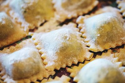 Close-up of fresh handmade pasta ravioli