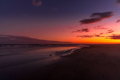 Scenic view of beach against sky during sunset