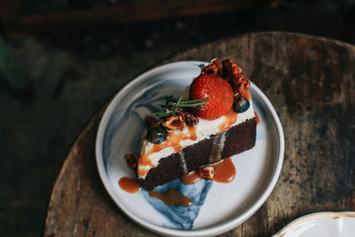 High angle view of cake on table