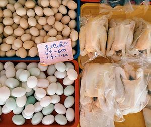 High angle view of eggs for sale at market stall