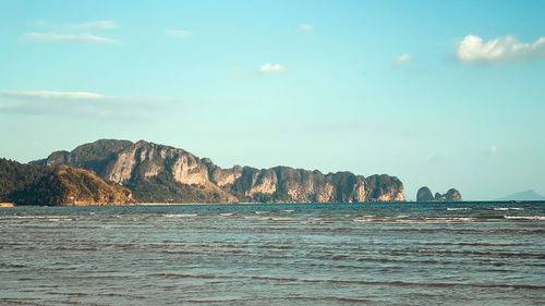 Scenic view of bay against sky