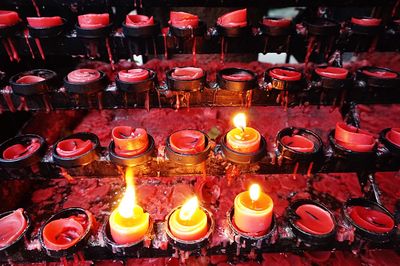 High angle view of tea light candles