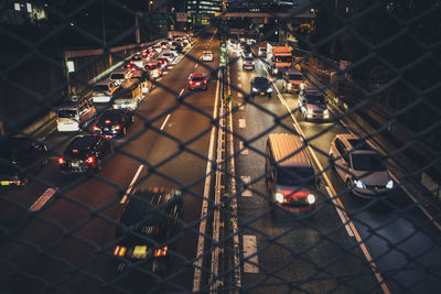 High angle view of traffic on road at night