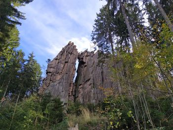 Low angle view of rocks against sky