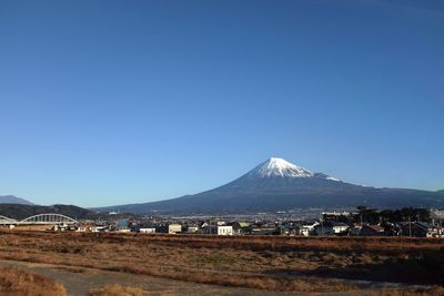 Scenic view of landscape against clear blue sky