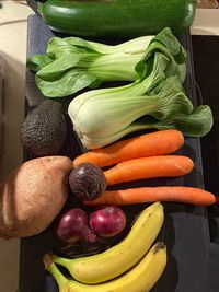 High angle view of vegetables on table