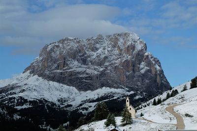 Scenic view of snow covered mountain against sky