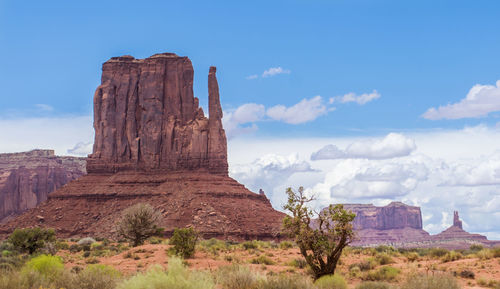 Rock formations on landscape against sky