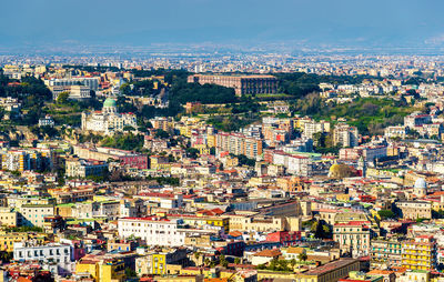 High angle shot of townscape against sky