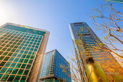 Low angle view of buildings against clear sky