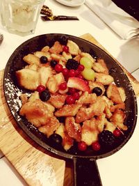 Close-up of dessert served in plate on table