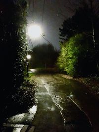 Road by trees against sky at night