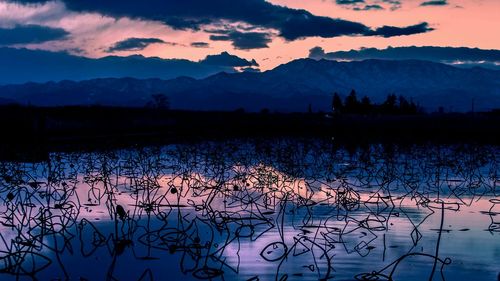 Scenic view of lake against sky during sunset