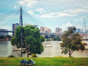 Bridge over river against sky