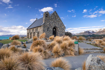 The church of good shepherd in late winter . lake tekapo, canterbury, new zealand south island.