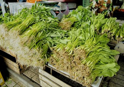 High angle view of vegetables for sale in market