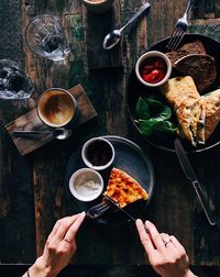 Directly above shot of breakfast served on table