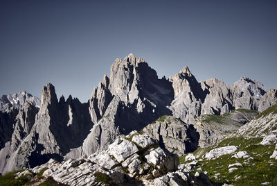 Low angle view of mountain against clear sky