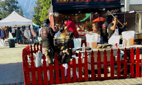 Low angle view of market stall
