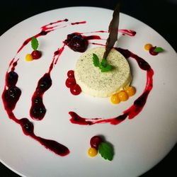 High angle view of dessert served in plate