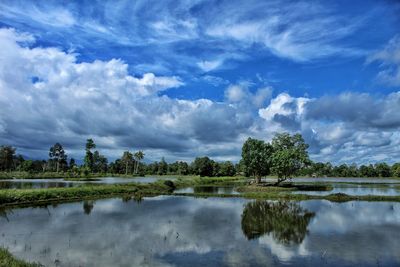 Scenic view of lake against sky