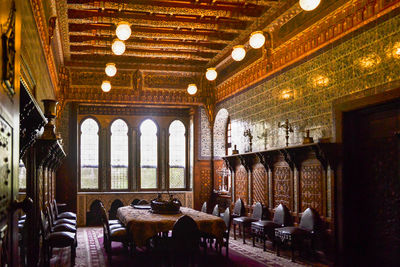 Interior of illuminated restaurant