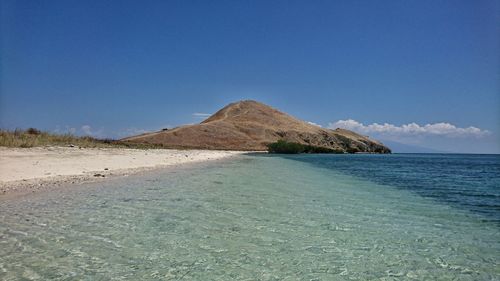 Scenic view of sea against clear blue sky