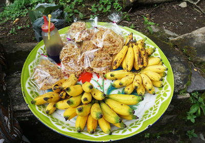High angle view of fruits in bowl