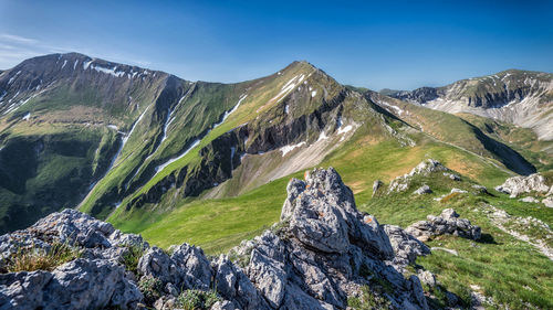 Scenic view of mountains against clear sky