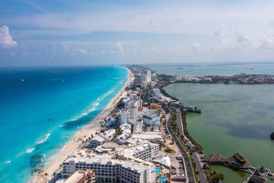 Aerial view of punta norte beach, cancun, mexico.
