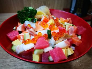 Close-up of fruit salad in plate