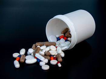 Close-up of pills on table