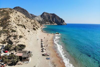 High angle view of beach against clear sky