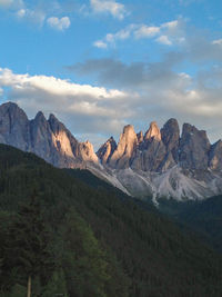 Scenic view at sunset to the odle group, dolomites italy 