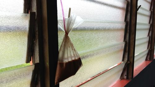 Close-up of window sill at home